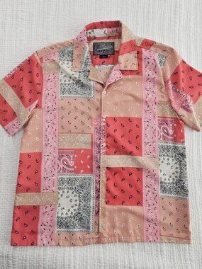 Brooklyn Cloth Short Sleeve Shirt Men's Large Pink Paisley Color Block Boxy